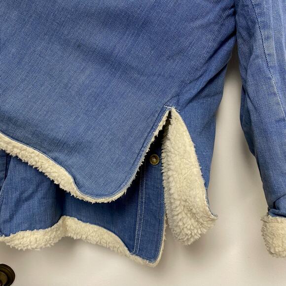 Vintage Robert Lewis Mens Size 44 Denim Sherpa Button Up Shirt Jacket Shaket - Picture 5 of 7
